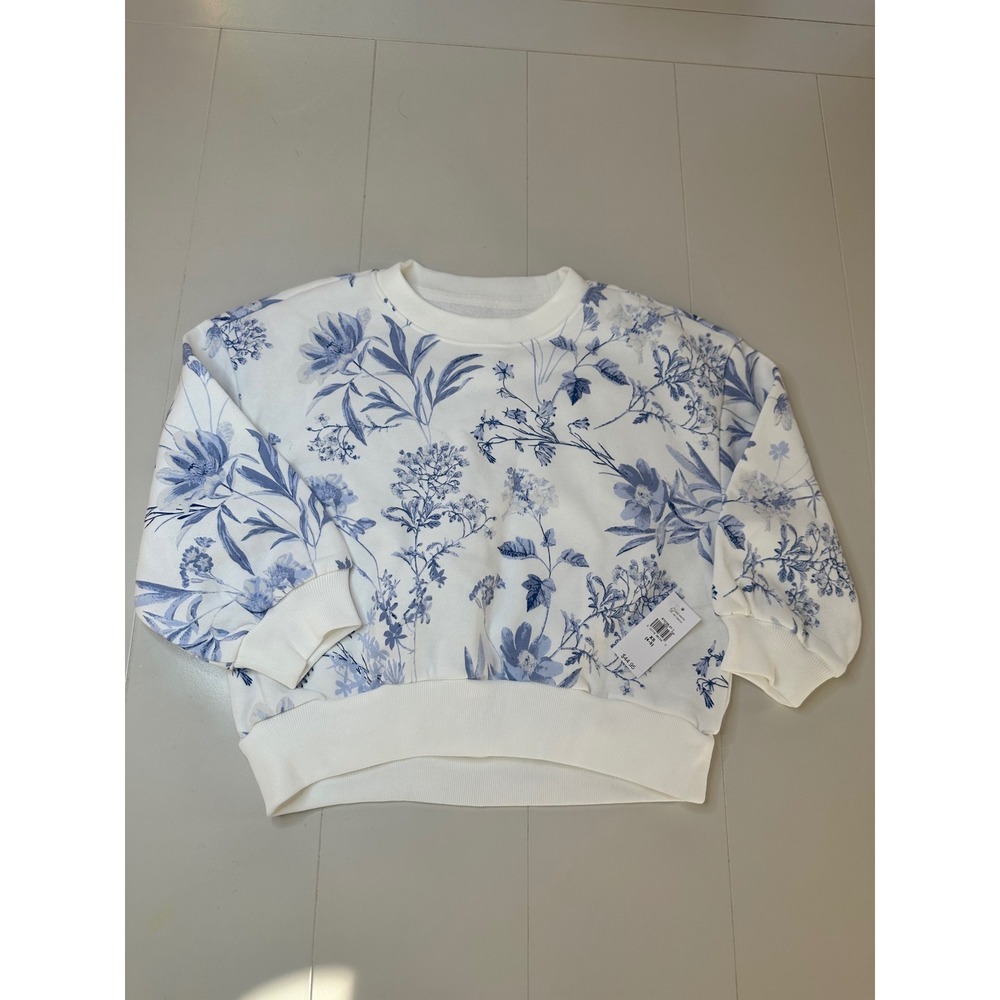 Gap Kids Sweatshirt Jogger Set Girls 5 XS Blue White Floral Fleece NWT Toile - Picture 7 of 11